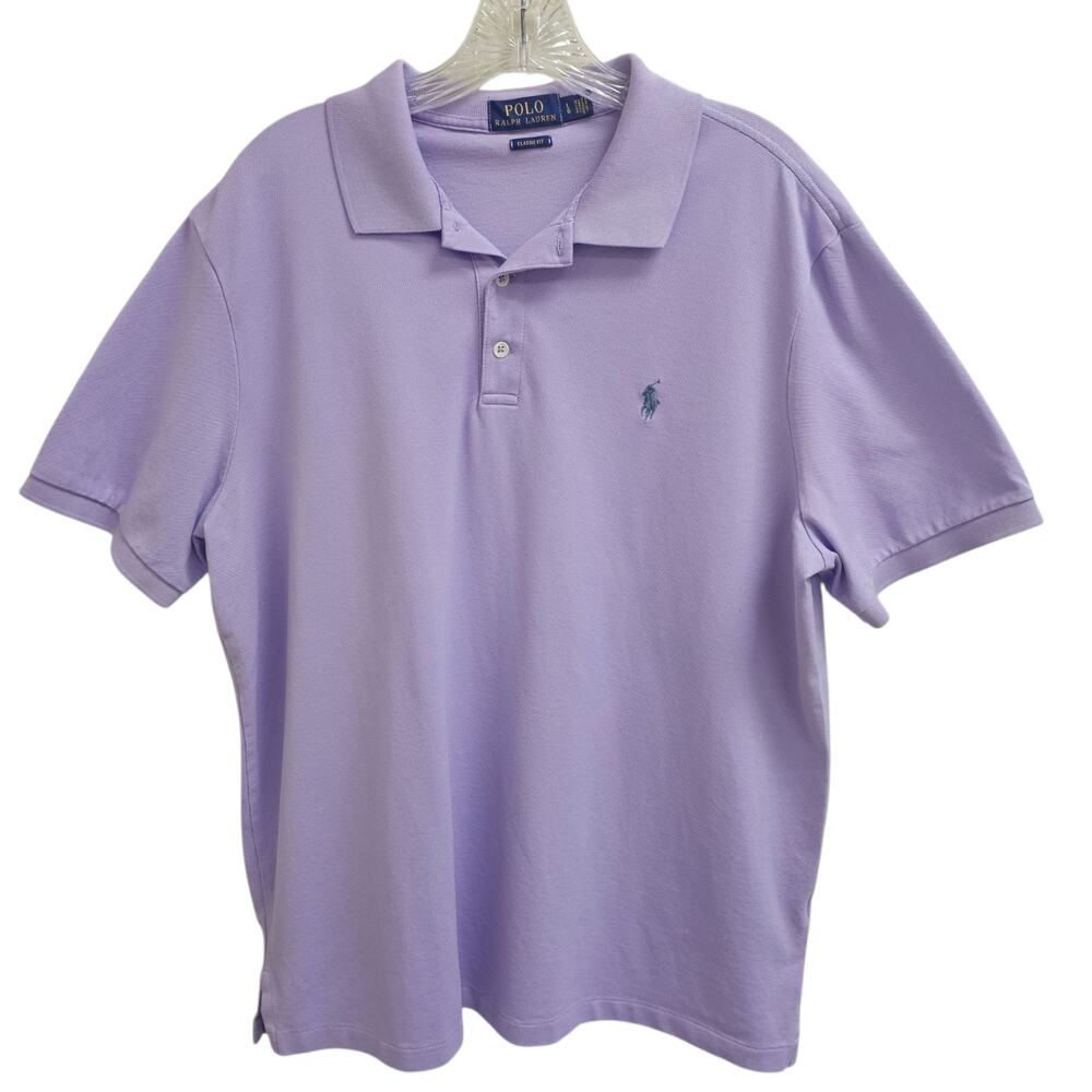 Polo Ralph Lauren Men's Lilac Golf Polo with Grey Pony Classic Fit Size L